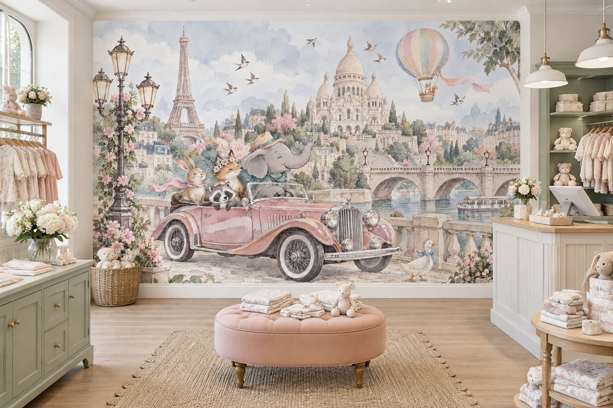 Paris Manzaralı Poster Duvar Kağıdı Pastel Çocuk Odası Desenli