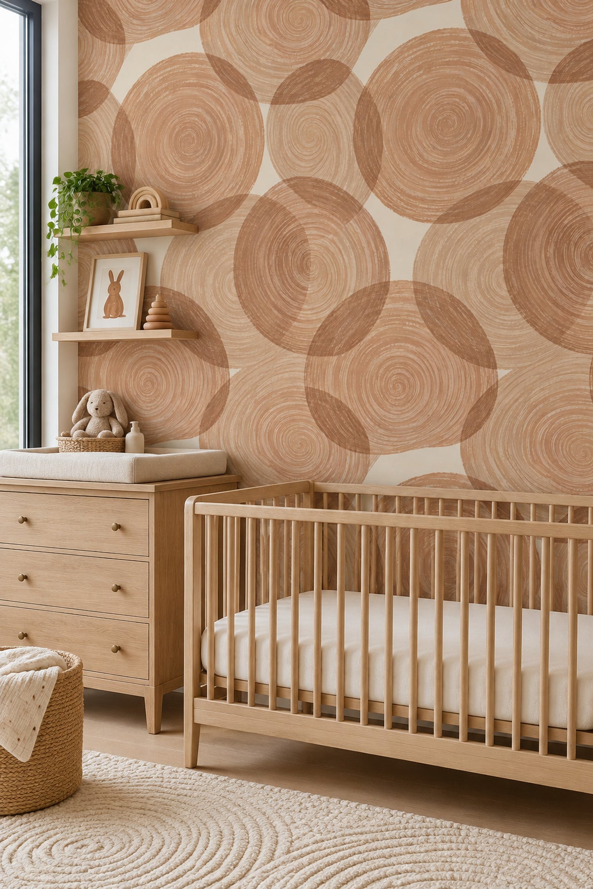Daire Desenli Duvar Kağıdı Bej Kahverengi Modern Salon