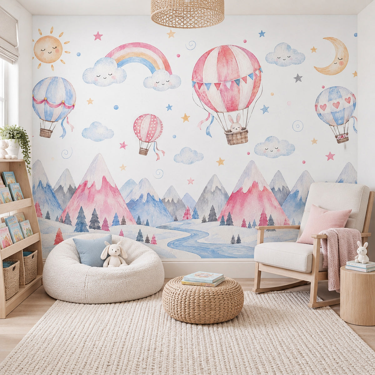 Balon ve Gökkuşağı Poster Duvar Kağıdı Çocuk Odası Pastel
