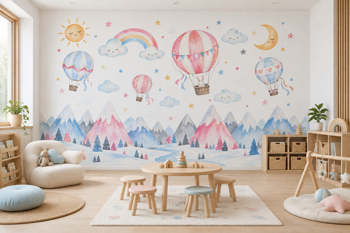 Balon ve Gökkuşağı Poster Duvar Kağıdı Çocuk Odası Pastel