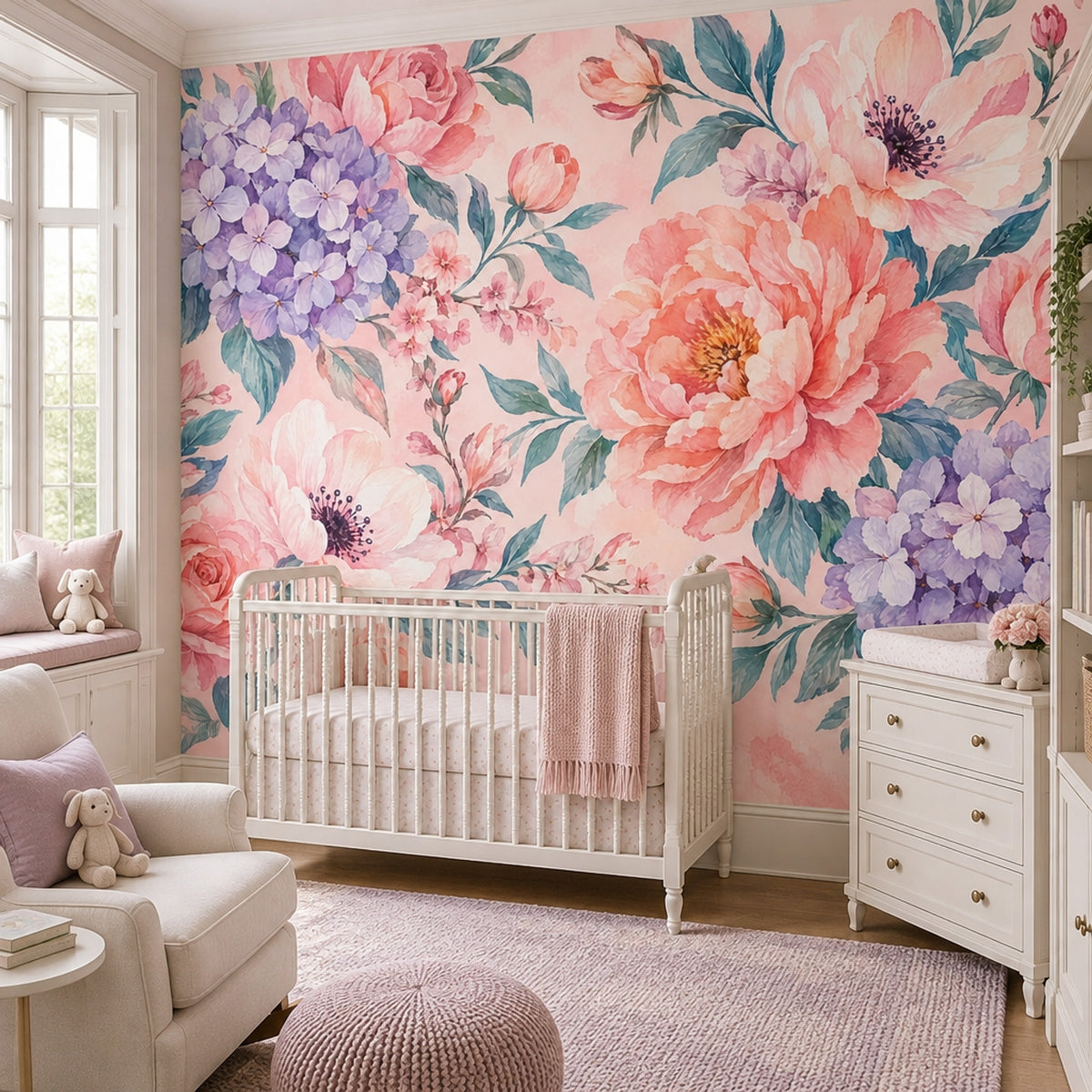 Pastel Çiçekli Poster Duvar Kağıdı Pembe Mor Bebek Odası