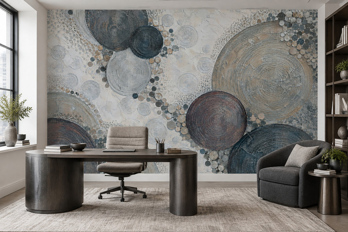 Soyut Daire Desenli Poster Duvar Kağıdı Gri Bej Salon