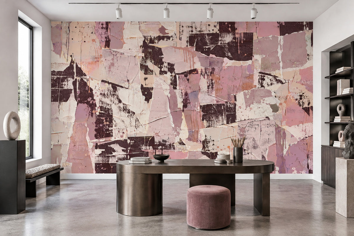 Soyut Kolaj Poster Duvar Kağıdı Pudra Pembe Salon Duvarı