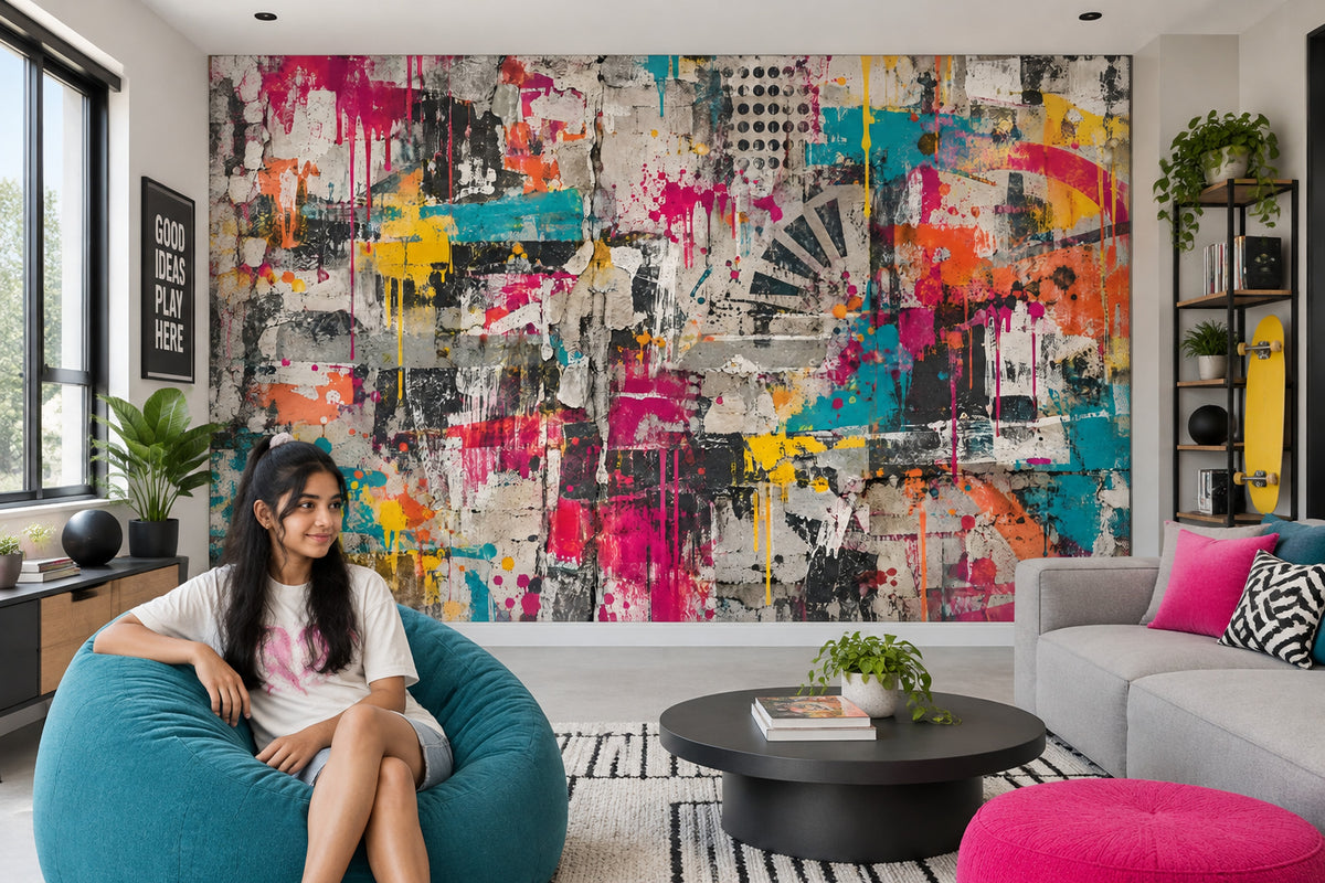 Renkli Graffiti Poster Duvar Kağıdı Modern Soyut Salon Duvarı