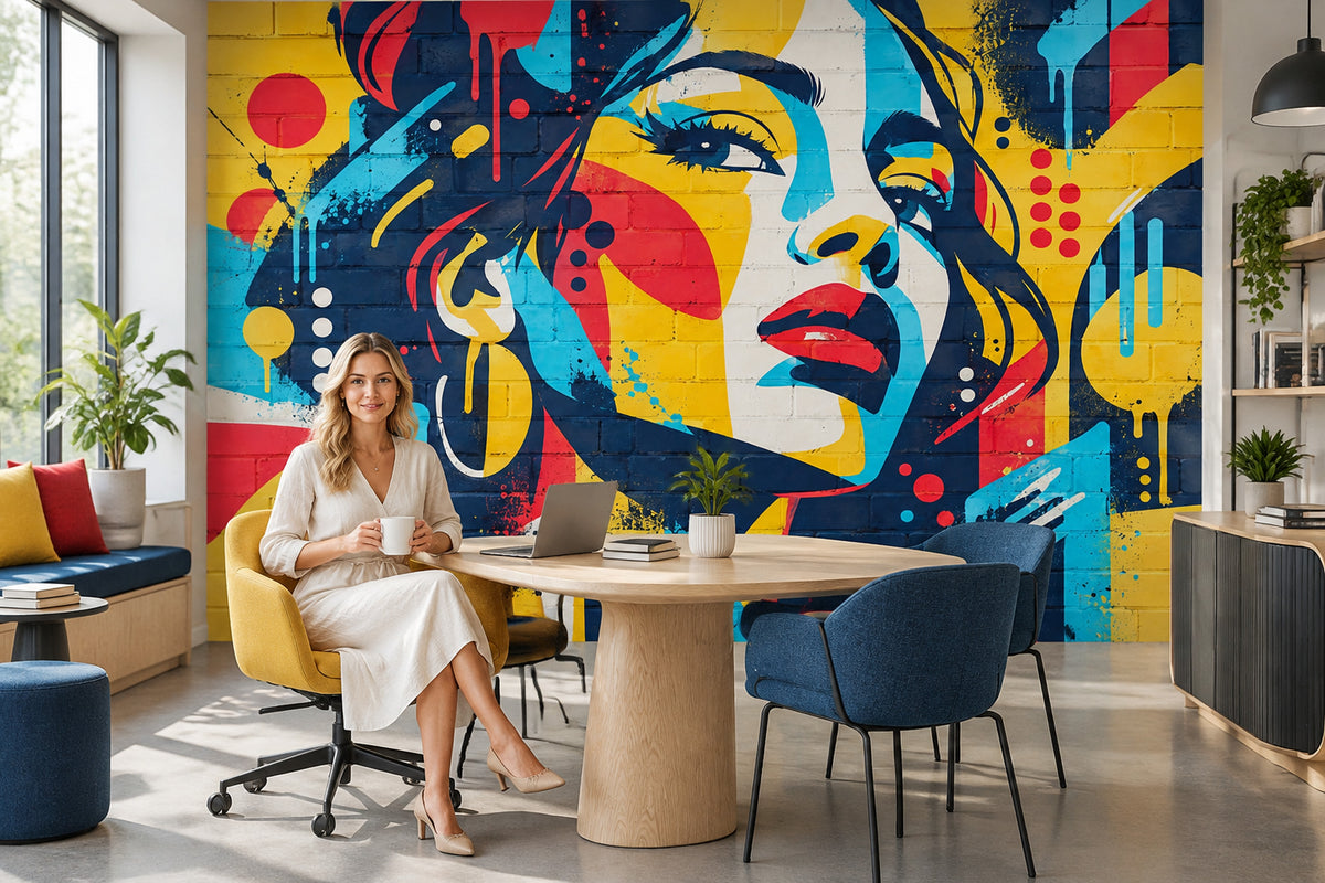 Renkli Graffiti Kadın Portresi Poster Duvar Kağıdı Salon