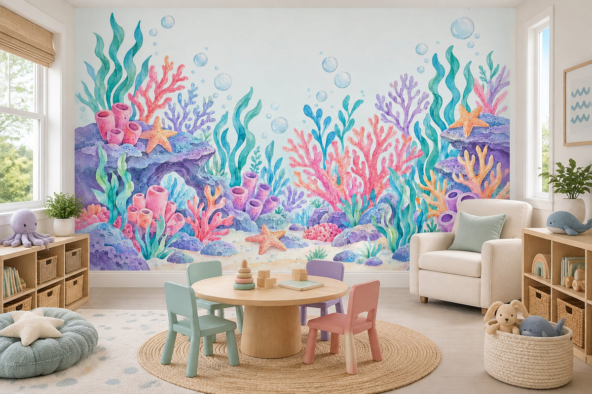 Sualtı Mercanlı Poster Duvar Kağıdı Pastel Çocuk Odası Deseni