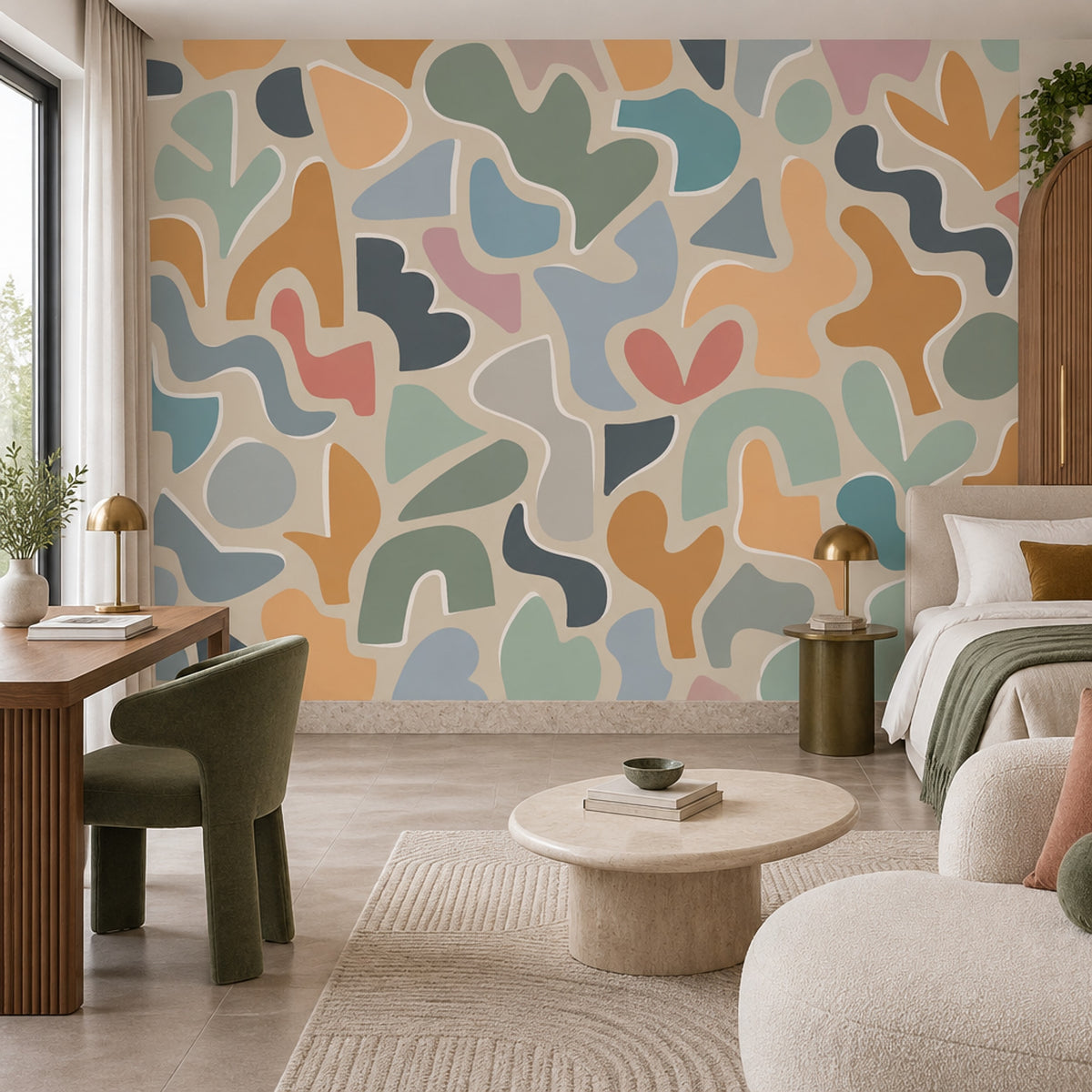 Pastel Soyut Şekilli Poster Duvar Kağıdı Renkli Salon Duvarı