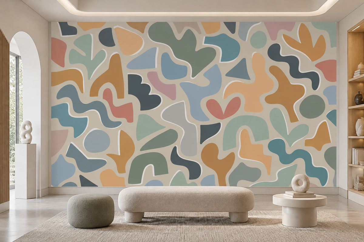 Pastel Soyut Şekilli Poster Duvar Kağıdı Renkli Salon Duvarı
