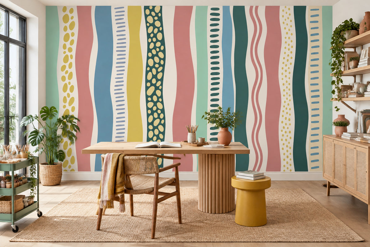 Renkli Soyut Çizgili Poster Duvar Kağıdı Modern Salon