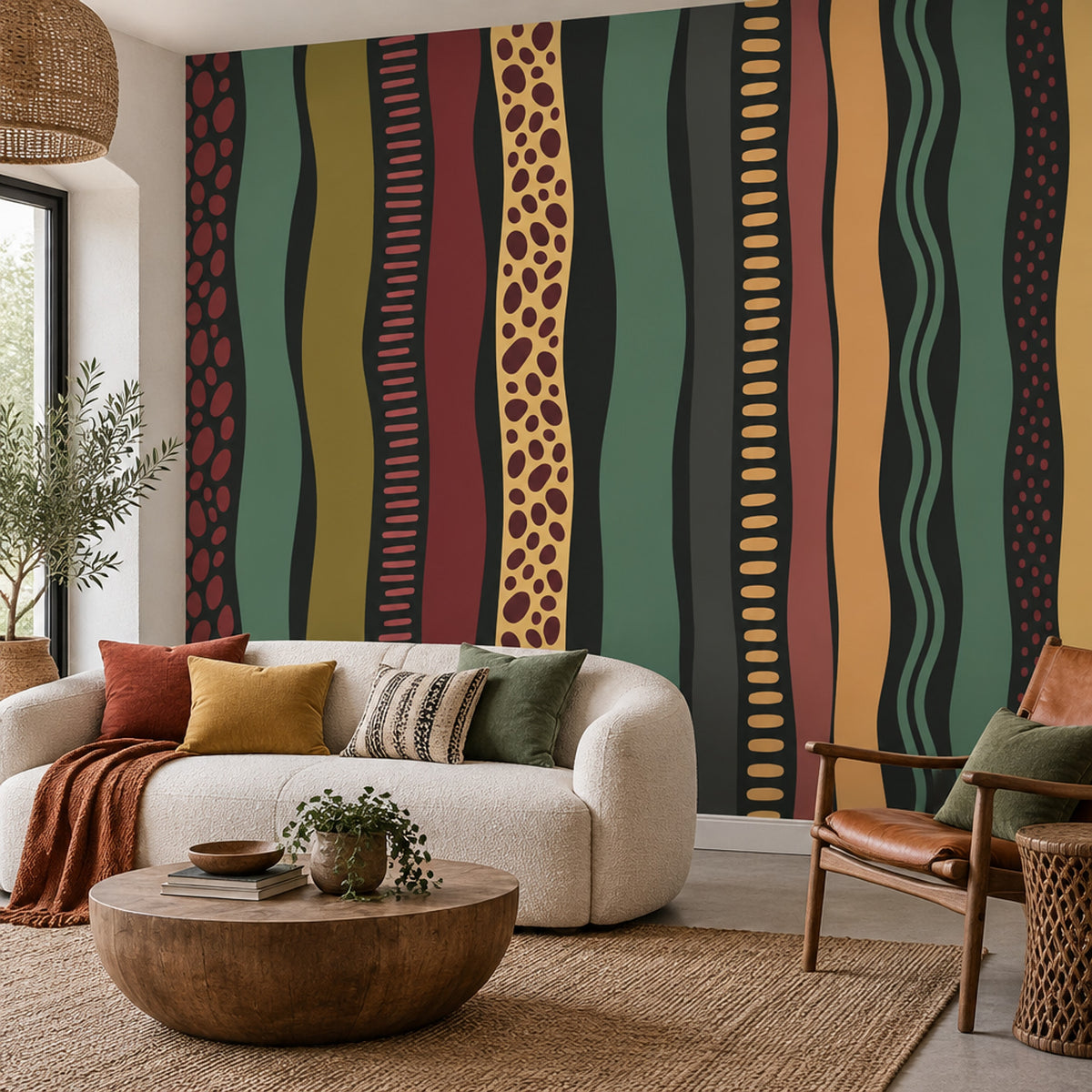 Renkli Dalgalı Çizgili Poster Duvar Kağıdı Modern Salon