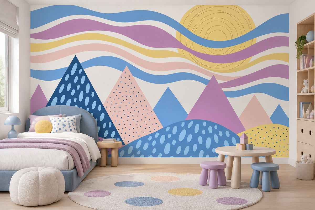 Pastel Dağ ve Dalga Poster Duvar Kağıdı Çocuk Odası
