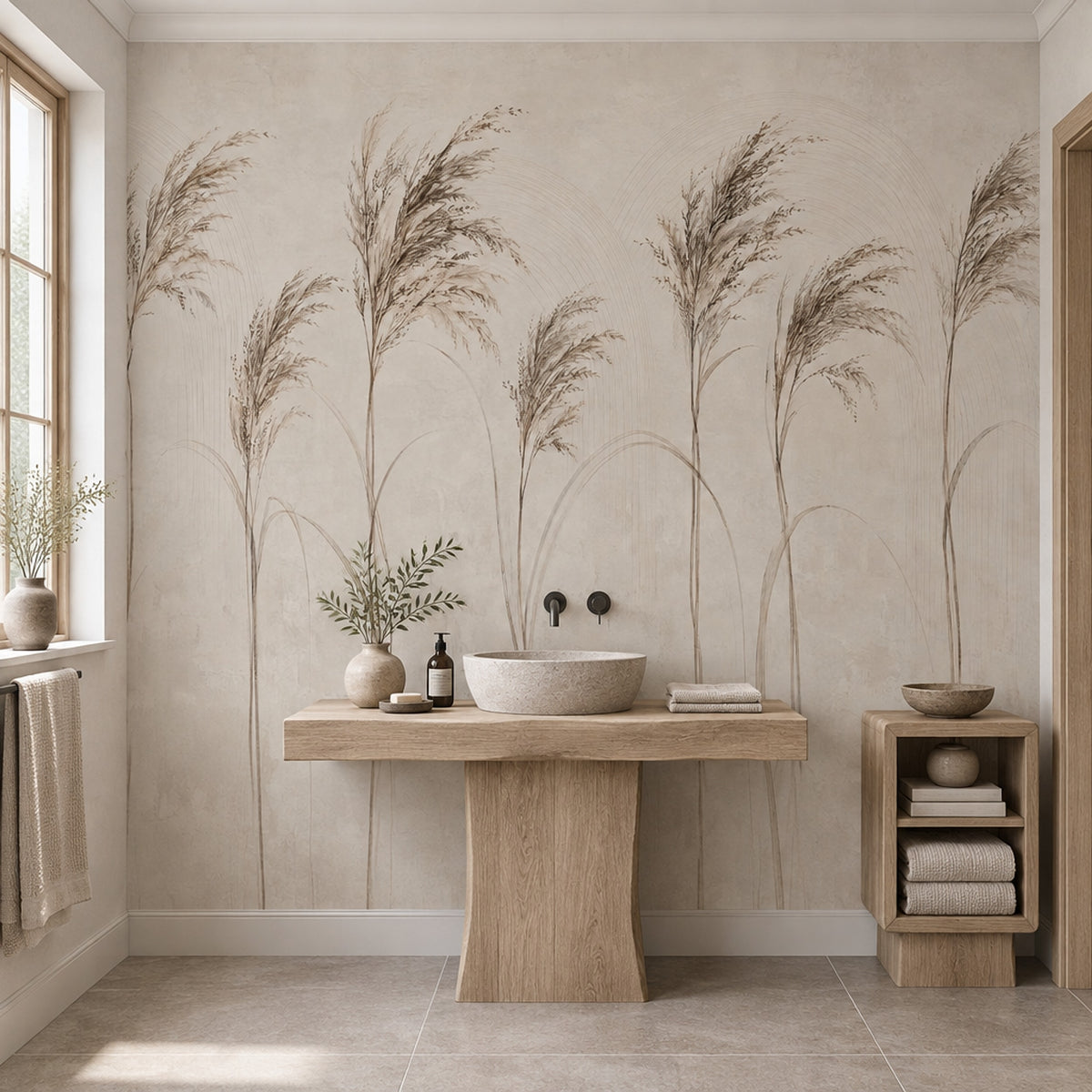 Bej Pampas Otlu Poster Duvar Kağıdı Minimal Salon Duvarı
