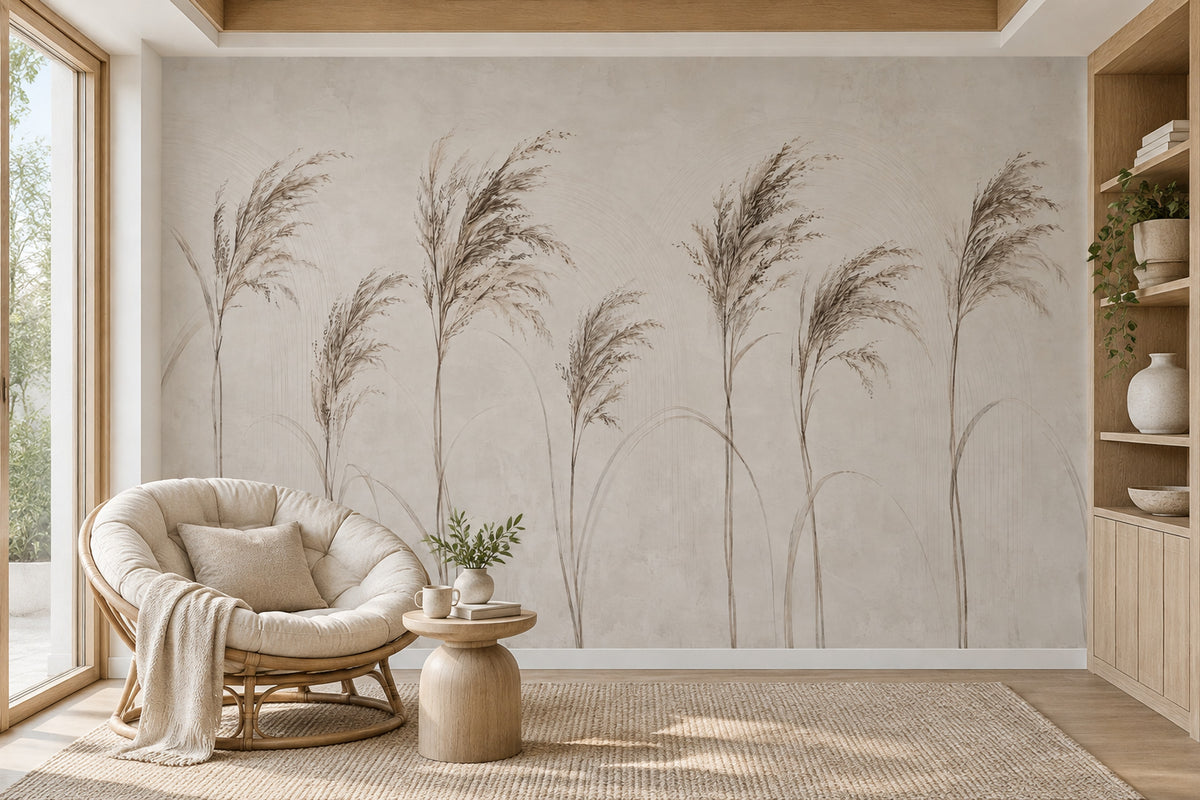 Bej Pampas Otlu Poster Duvar Kağıdı Minimal Salon Duvarı