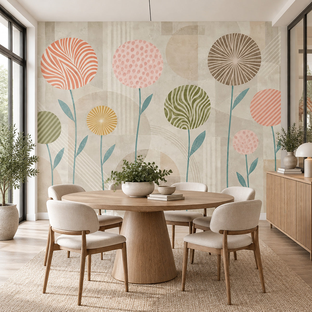 Soyut Çiçekli Poster Duvar Kağıdı Pastel Renkli Salon Duvarı
