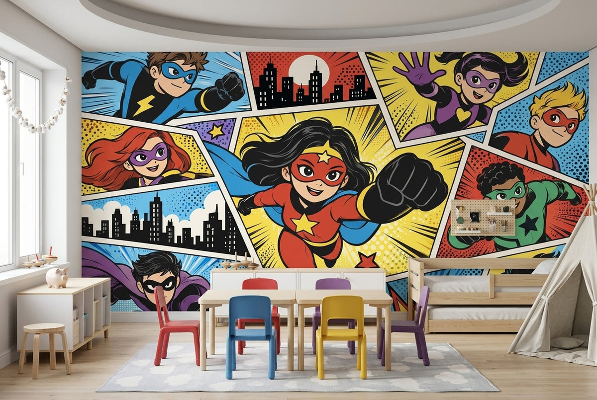 Çizgi Roman Süper Kahraman Poster Duvar Kağıdı Renkli Çocuk Odası
