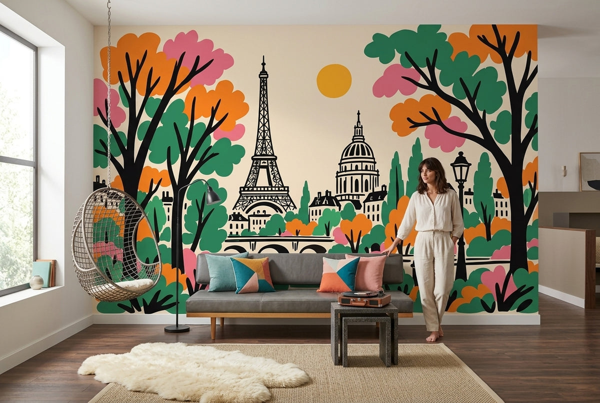 Paris Şehir Manzaralı Poster Duvar Kağıdı Renkli Salon Duvarı