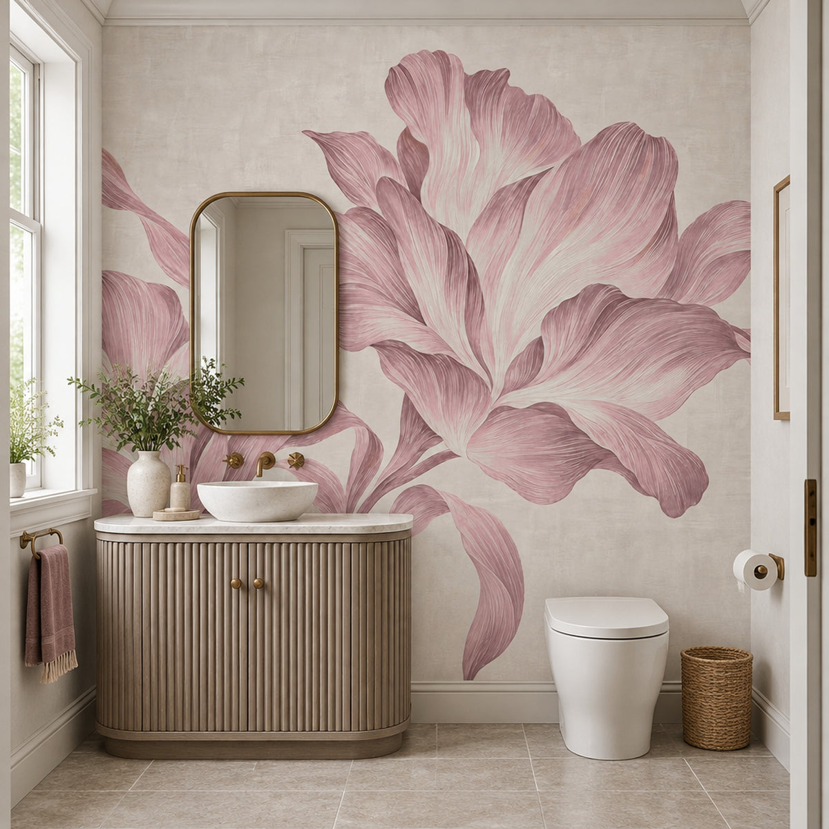 Pembe Çiçek Desenli Poster Duvar Kağıdı Salon Duvar Dekoru