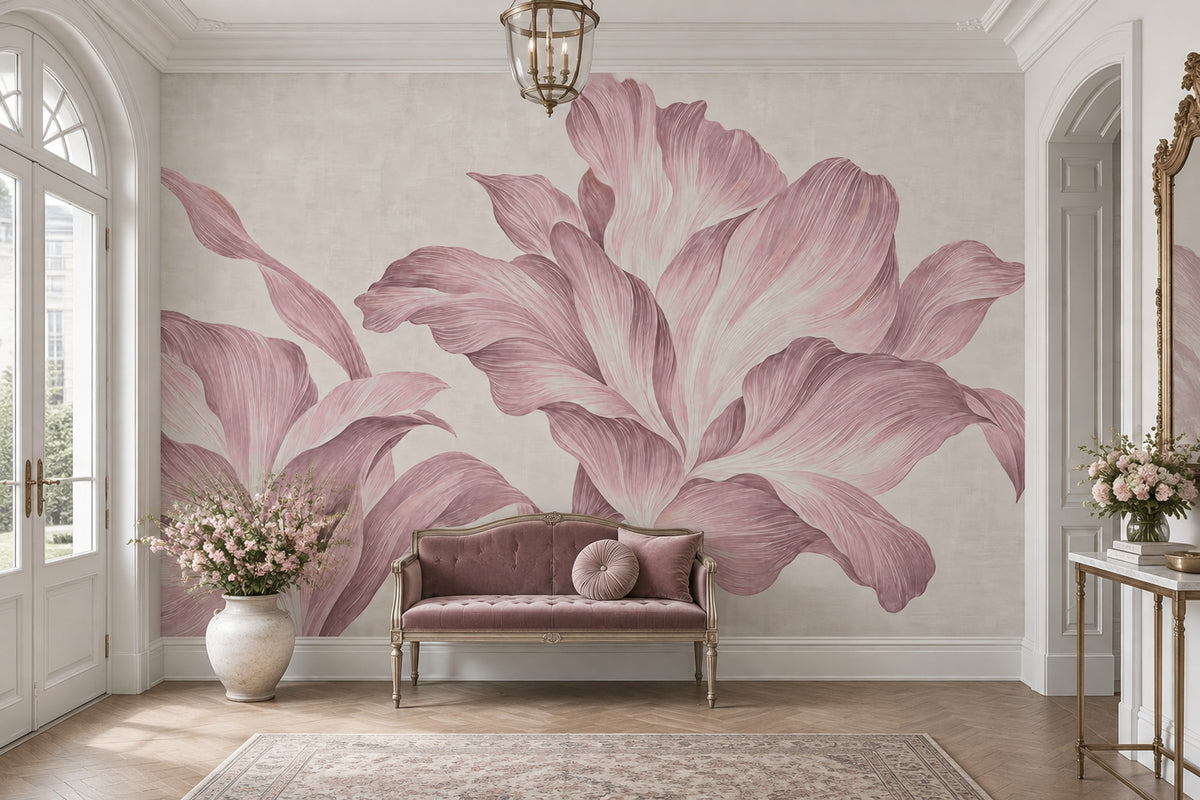 Pembe Çiçek Desenli Poster Duvar Kağıdı Salon Duvar Dekoru