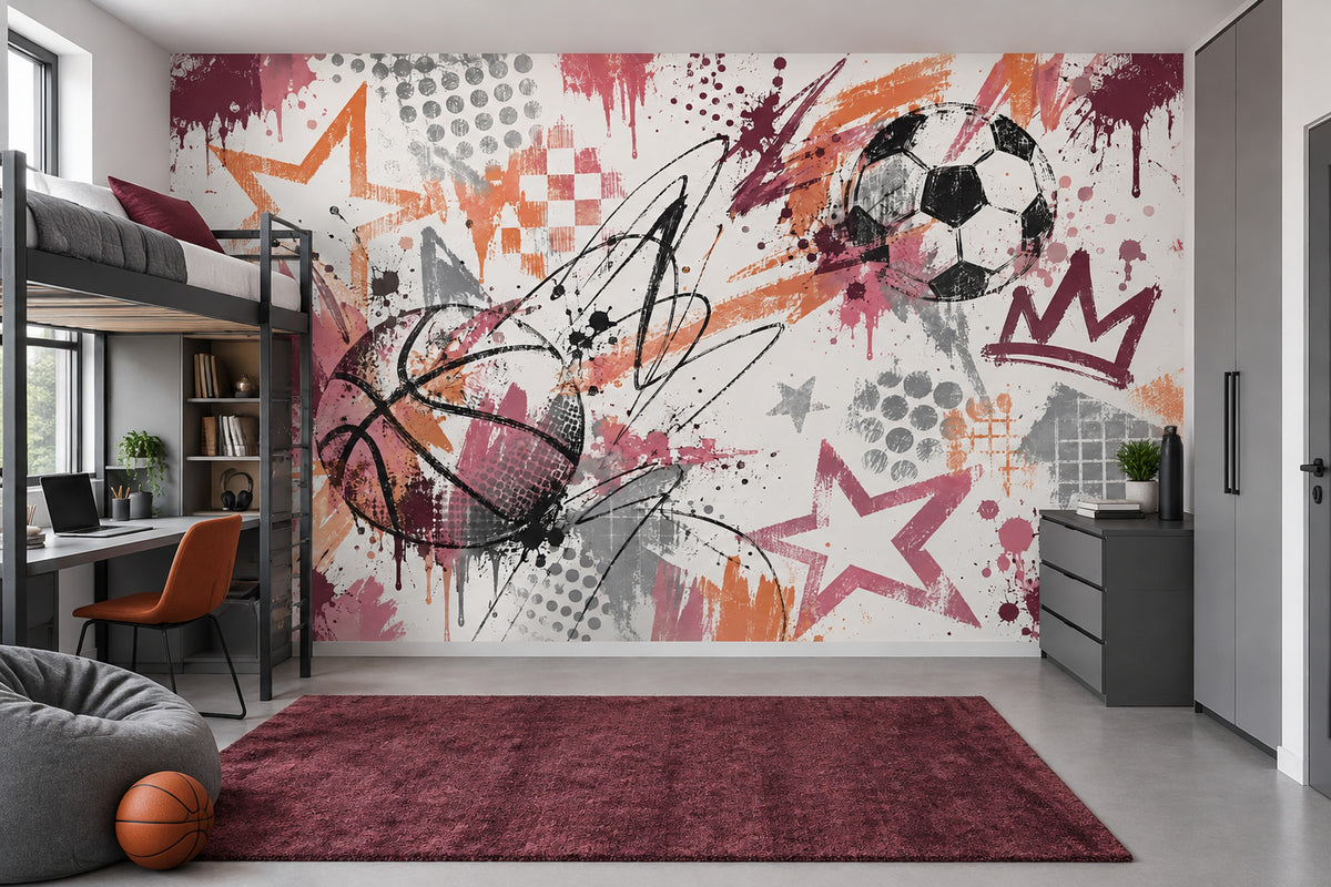 Graffiti Futbol Temalı Poster Duvar Kağıdı Genç Odası