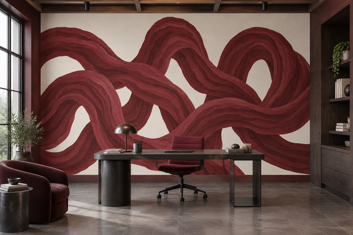 Bordo Soyut Dalga Poster Duvar Kağıdı Modern Salon Duvarı