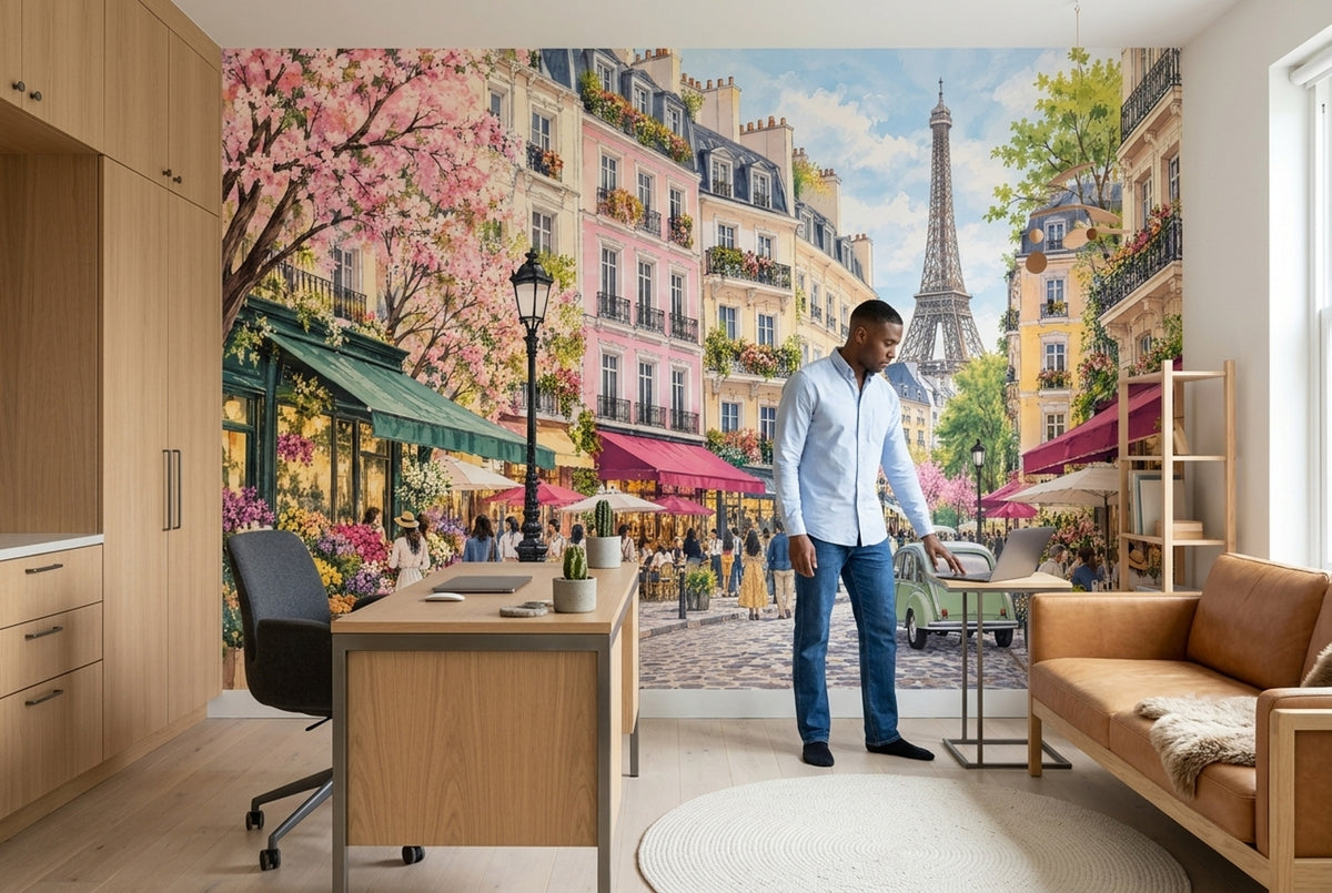 Paris Sokak Manzaralı Poster Duvar Kağıdı Pastel Şehir Dekoru