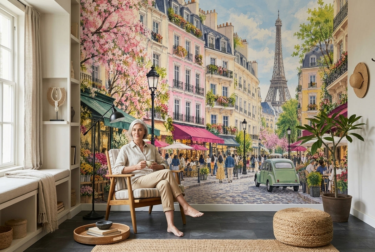 Paris Sokak Manzaralı Poster Duvar Kağıdı Pastel Şehir Dekoru