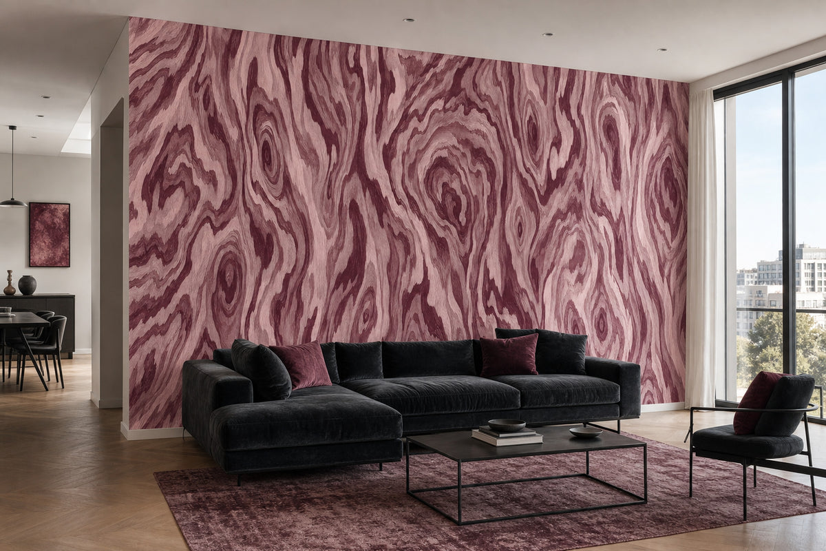 Bordo Ahşap Desenli Poster Duvar Kağıdı Modern Salon