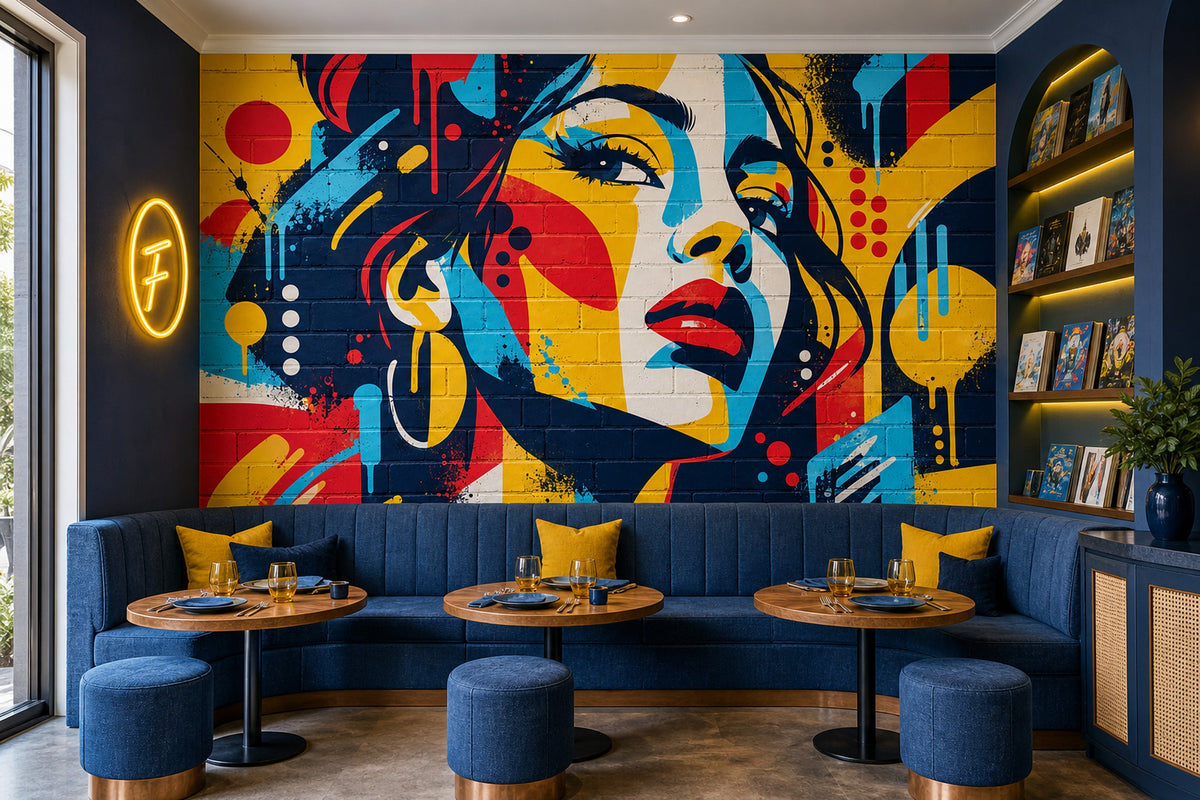 Renkli Graffiti Kadın Portresi Poster Duvar Kağıdı Salon