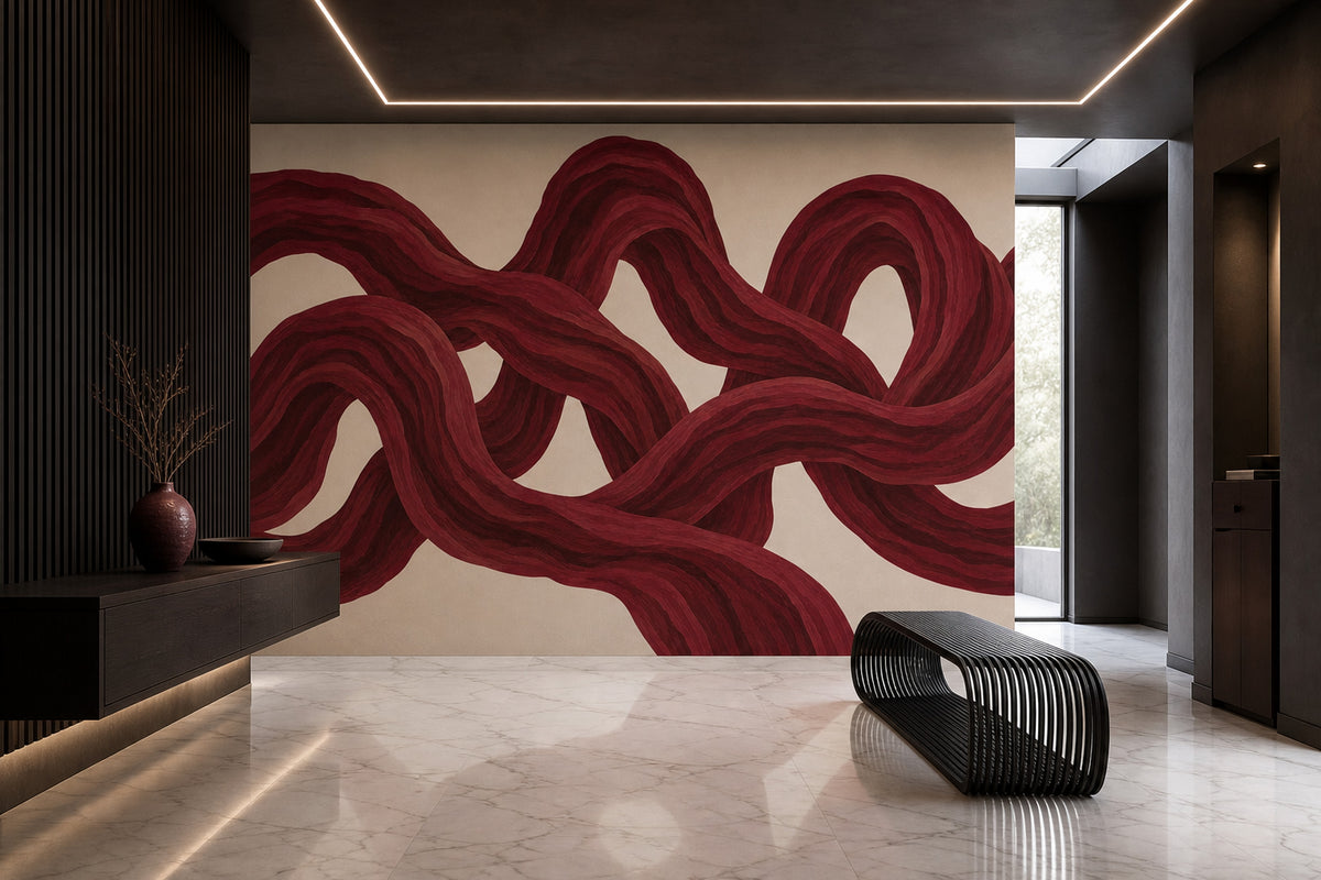 Bordo Soyut Dalga Poster Duvar Kağıdı Modern Salon Duvarı