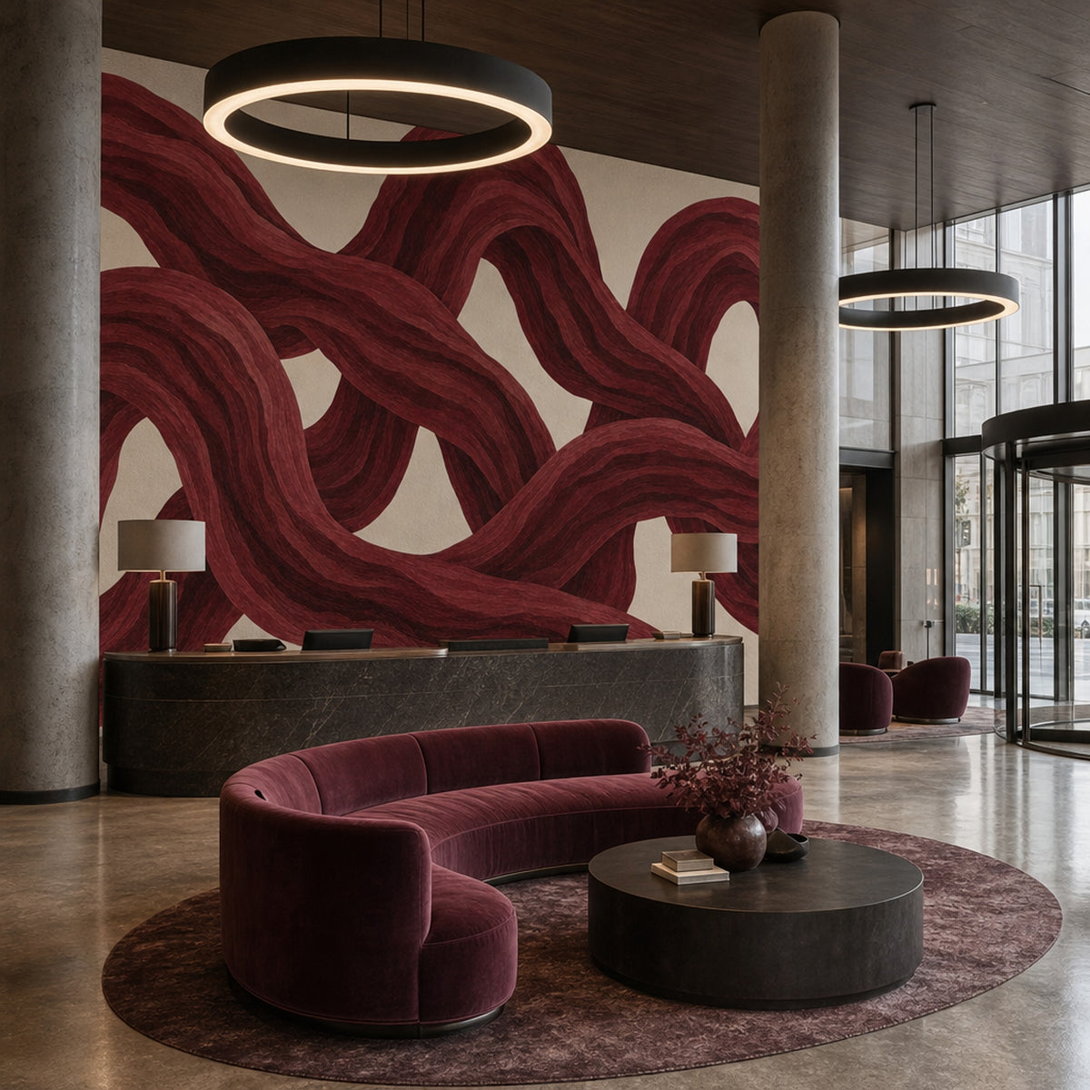 Bordo Soyut Dalga Poster Duvar Kağıdı Modern Salon Duvarı