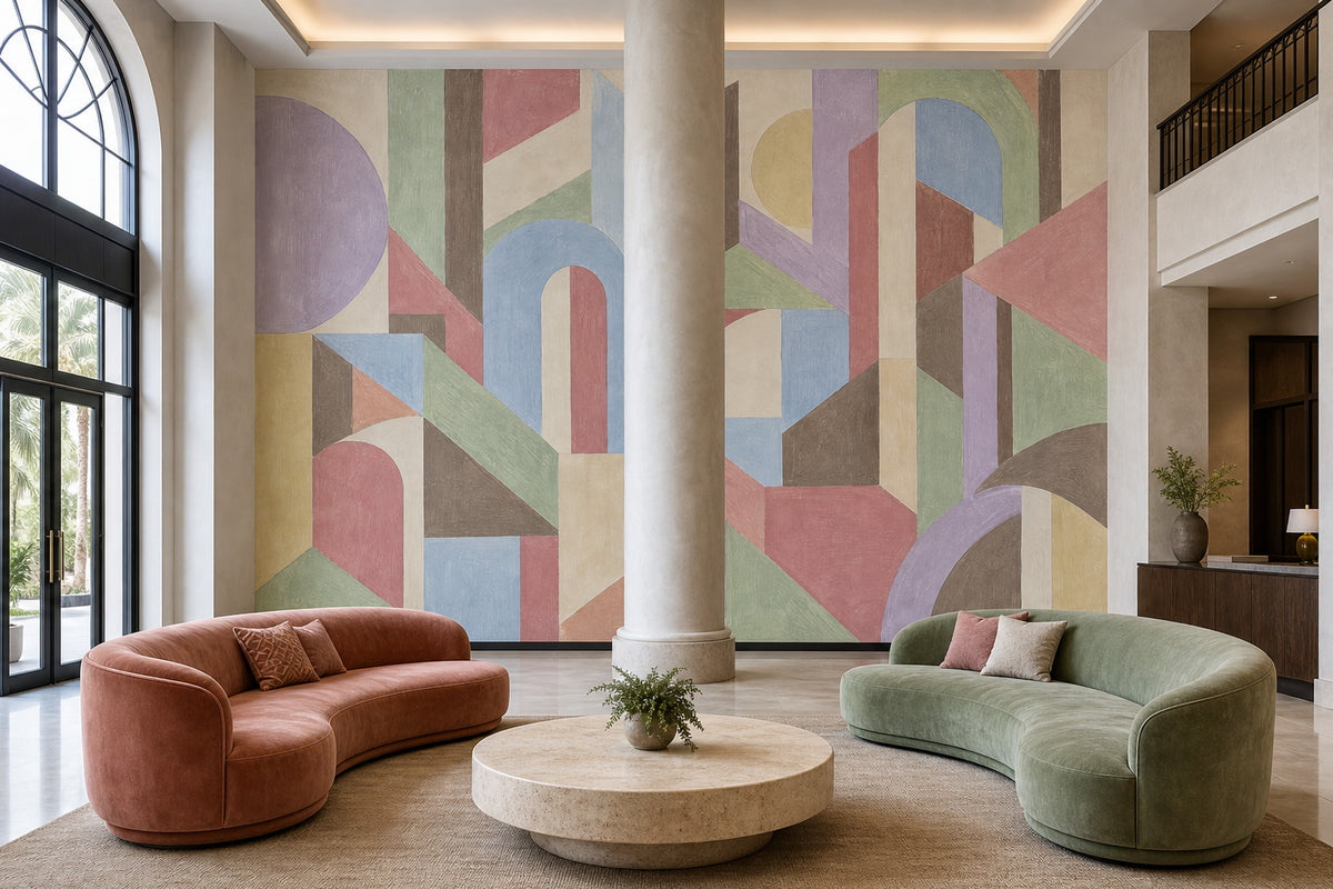 Renkli Geometrik Soyut Poster Duvar Kağıdı Modern Salon Duvarı