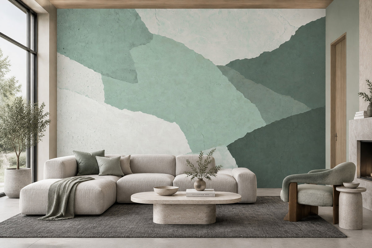 Yeşil Tonlu Soyut Blok Poster Duvar Kağıdı Modern Salon