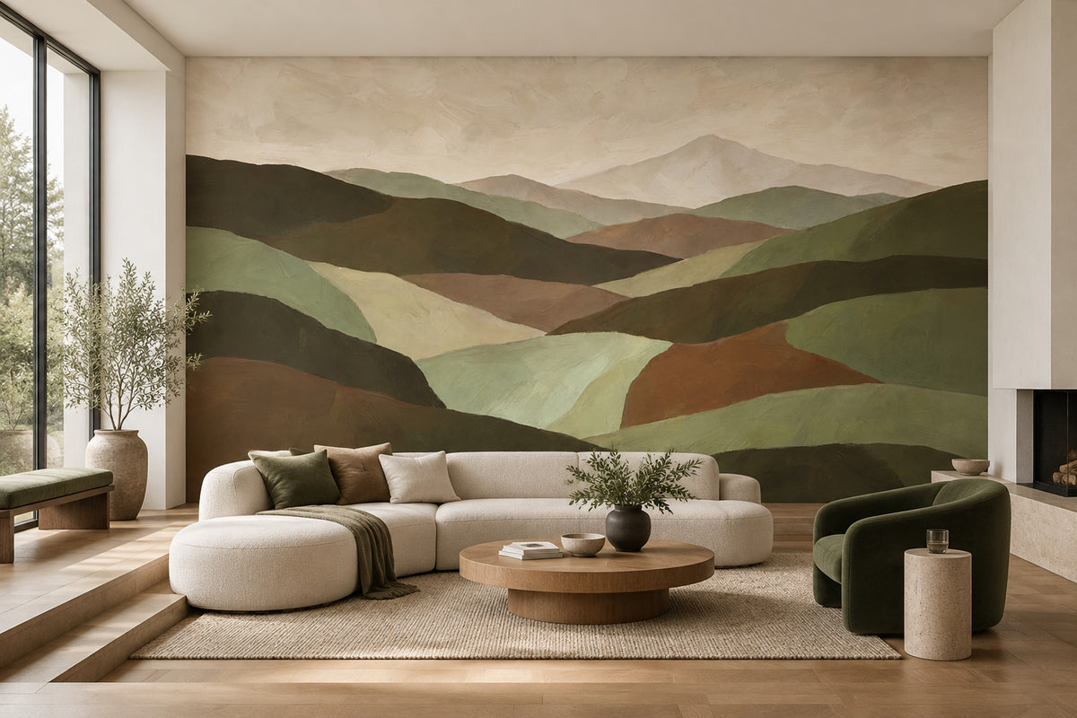 Yeşil Dağ Manzaralı Poster Duvar Kağıdı Minimal Salon