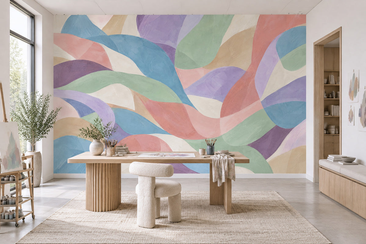 Pastel Dalga Desenli Soyut Poster Duvar Kağıdı Salon