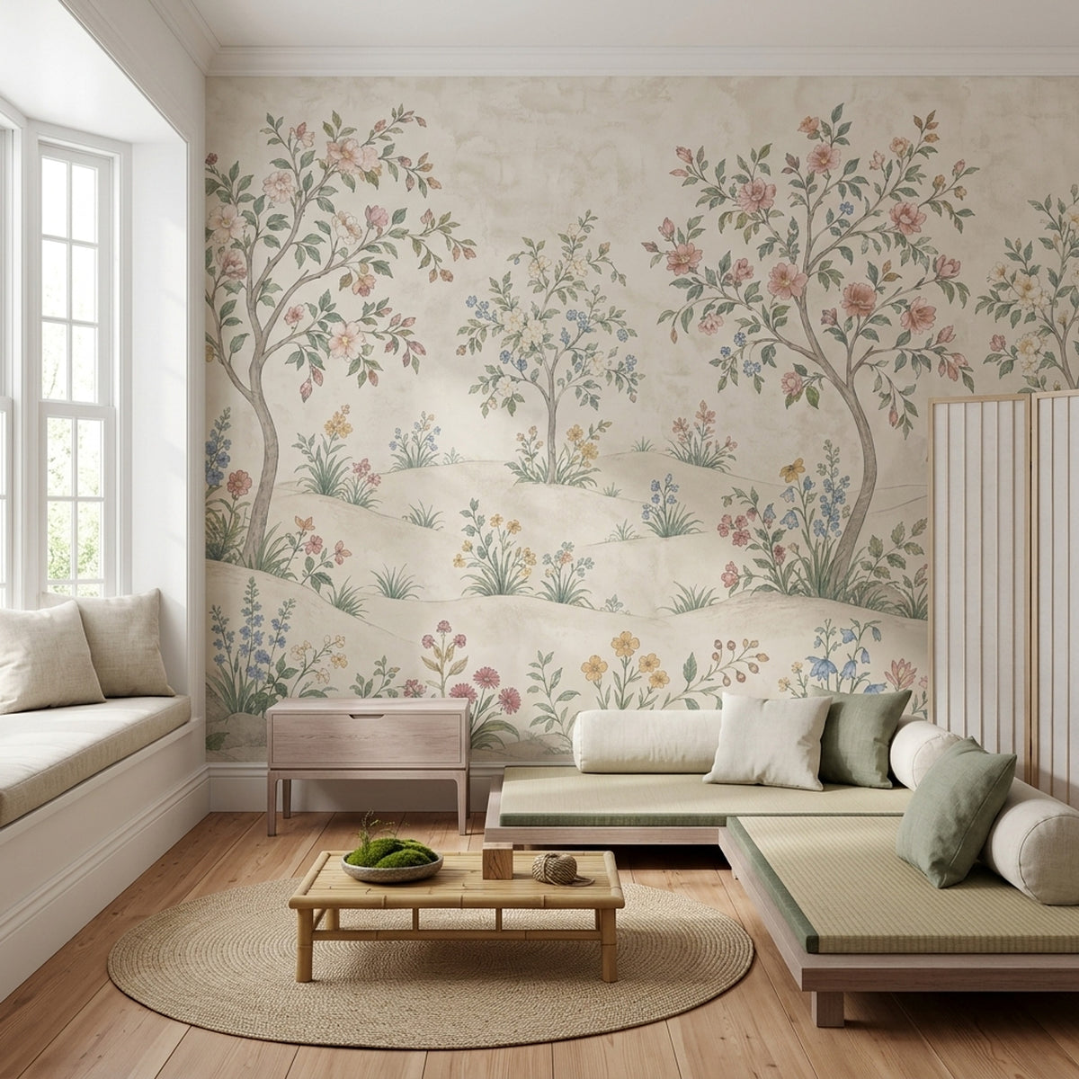 Pastel Çiçekli Ağaç Desenli Poster Duvar Kağıdı Bebek Odası