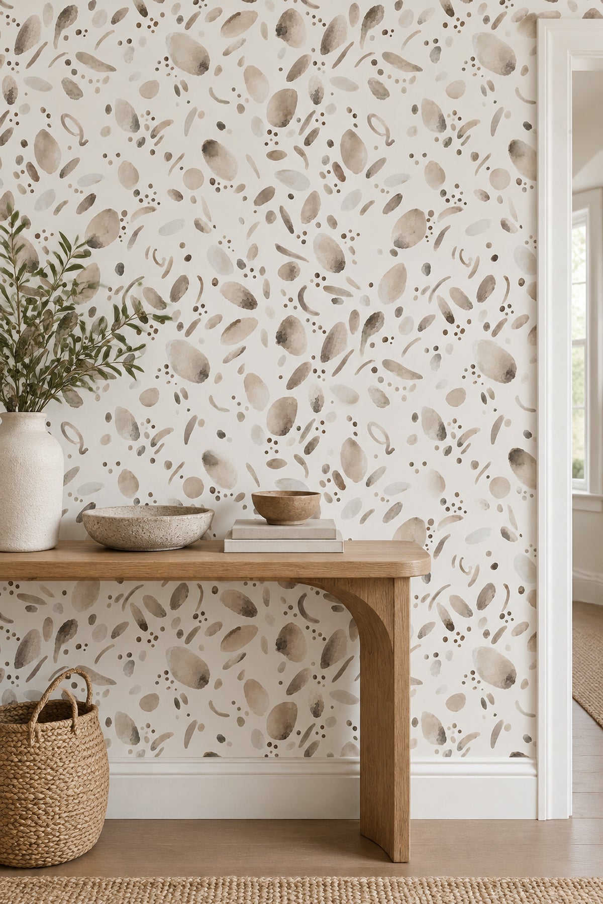 Soyut Benekli Duvar Kağıdı Bej Minimal Salon Duvar Dekoru