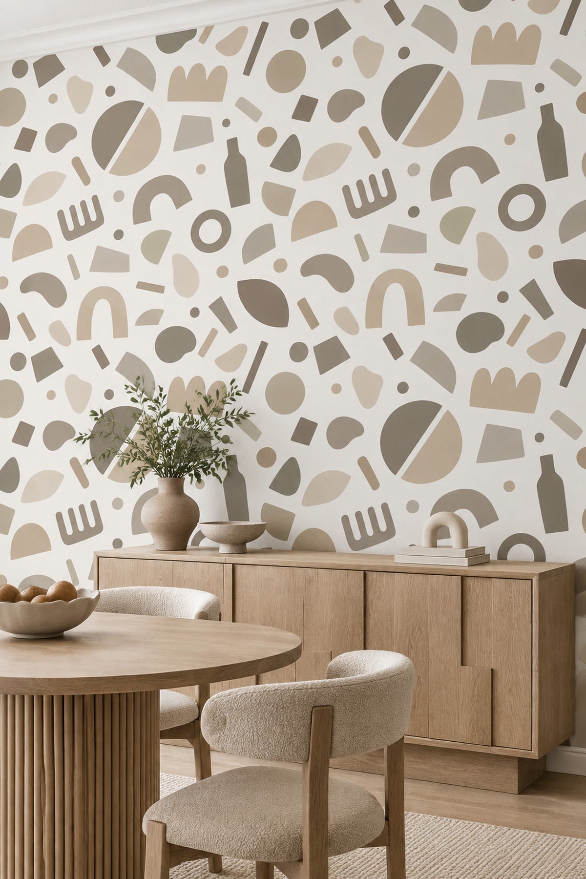 Soyut Geometrik Duvar Kağıdı Bej Desenli Modern Salon