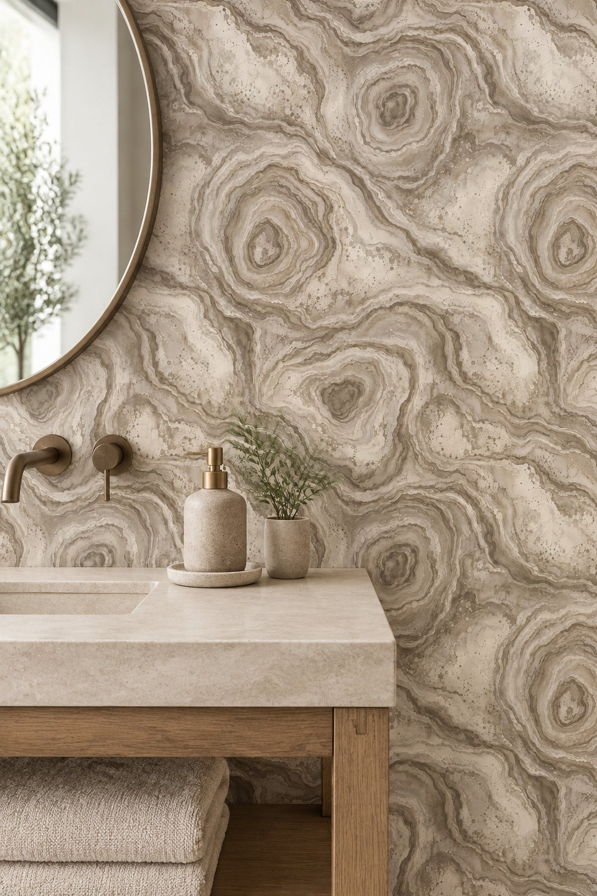 Bej Oniks Taş Görünümlü Duvar Kağıdı Modern Desenli