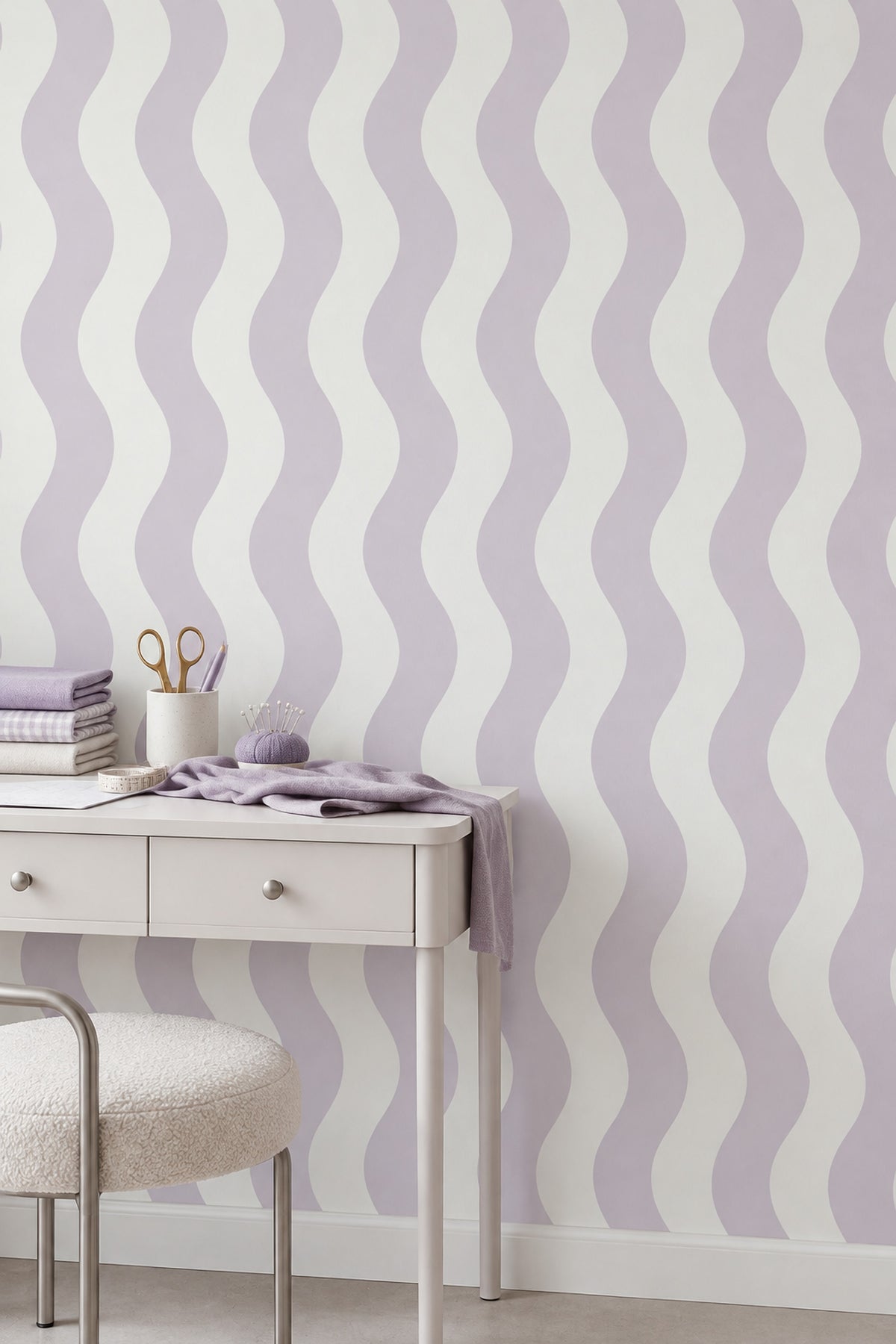 Lila Dalgalı Çizgili Duvar Kağıdı Modern Geometrik Desen