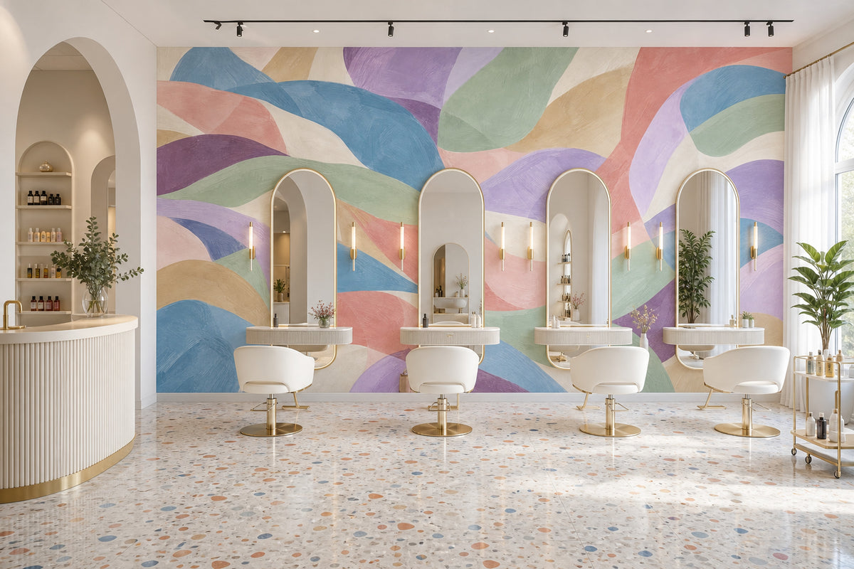 Pastel Dalga Desenli Soyut Poster Duvar Kağıdı Salon