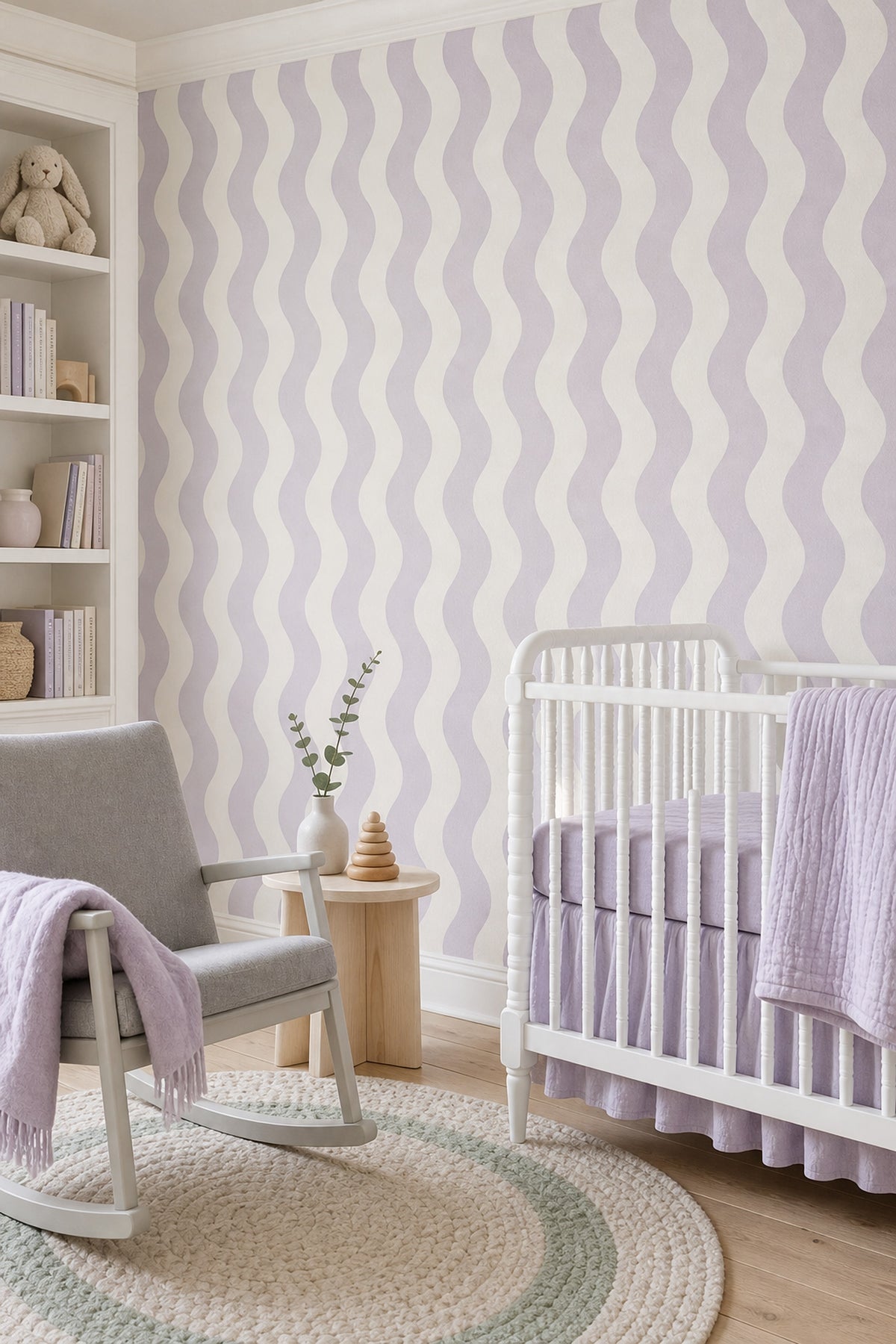 Lila Dalgalı Çizgili Duvar Kağıdı Modern Geometrik Desen