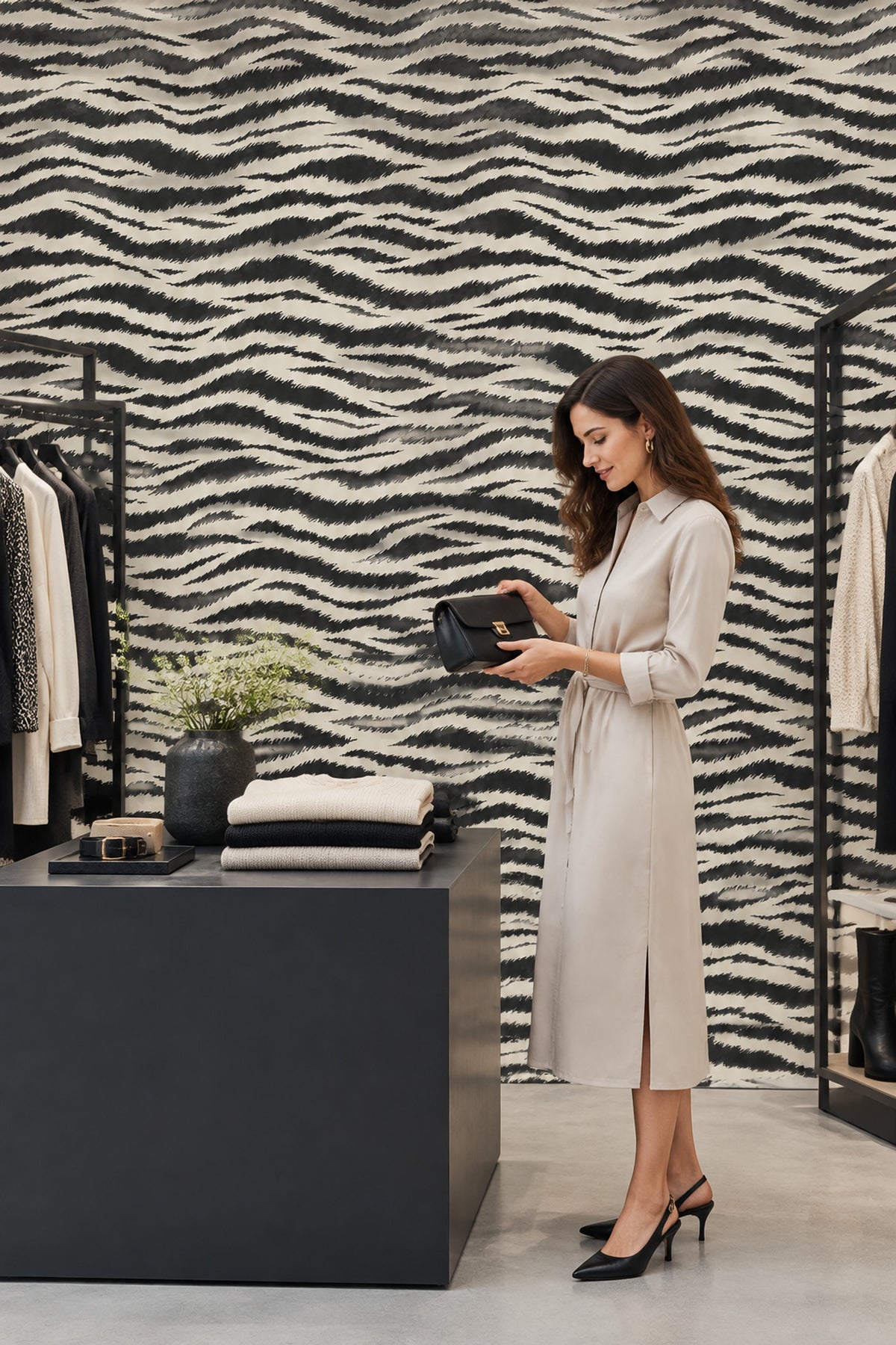 Zebra Desenli Duvar Kağıdı Siyah Beyaz Yatak Odası