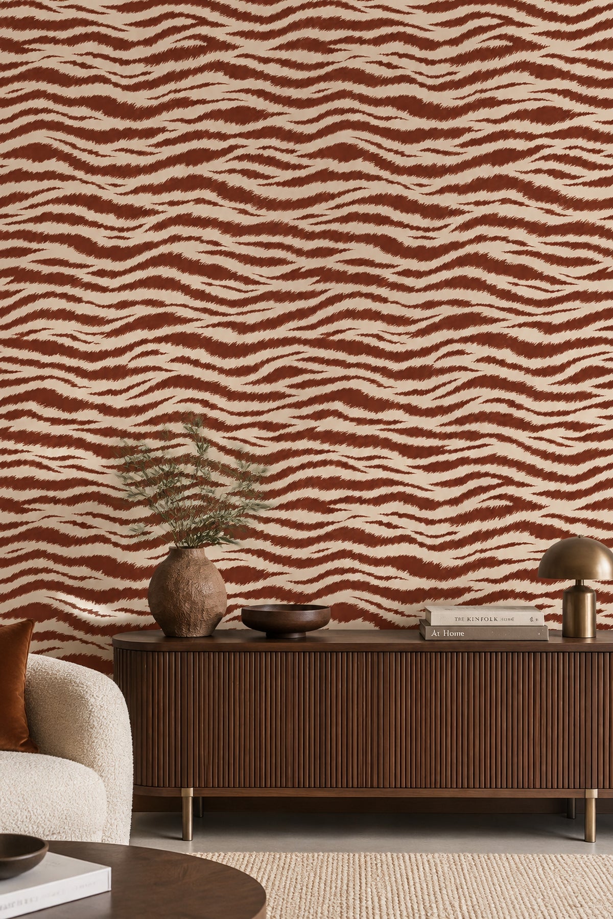 Zebra Desenli Duvar Kağıdı Kiremit Kahverengi Salon