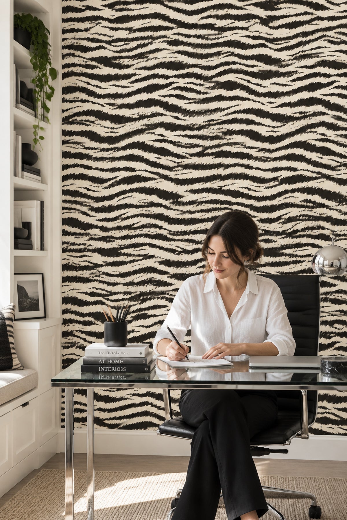 Zebra Desenli Duvar Kağıdı Siyah Beyaz Modern Salon