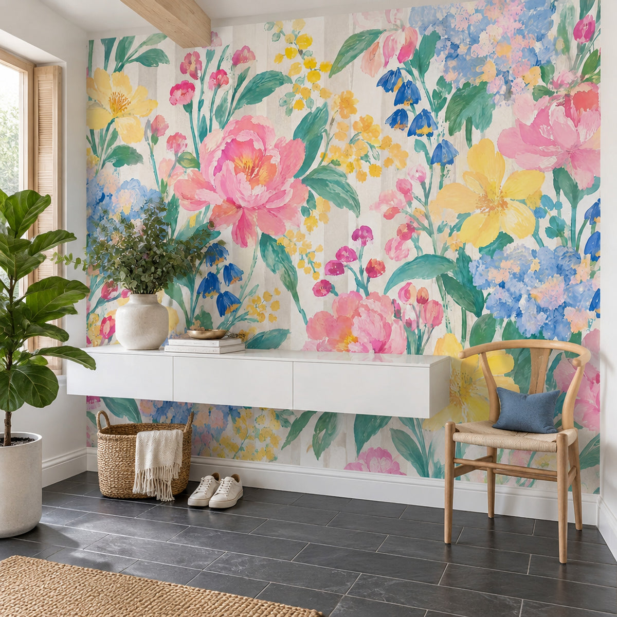 Sulu Boya Çiçekli Poster Duvar Kağıdı Pastel Salon Duvarı
