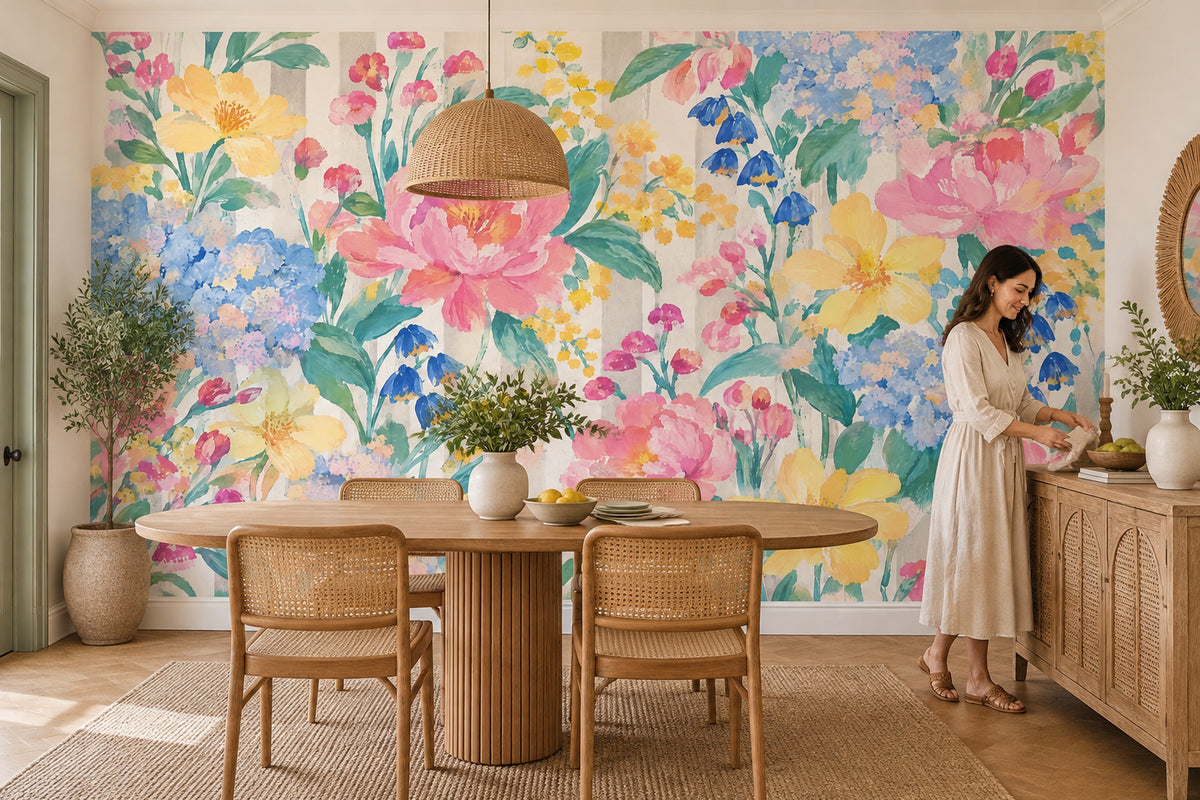 Sulu Boya Çiçekli Poster Duvar Kağıdı Pastel Salon Duvarı