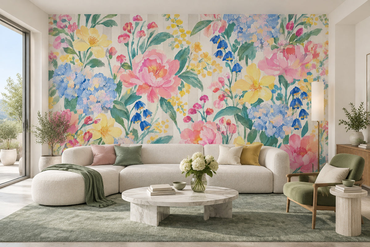 Sulu Boya Çiçekli Poster Duvar Kağıdı Pastel Salon Duvarı