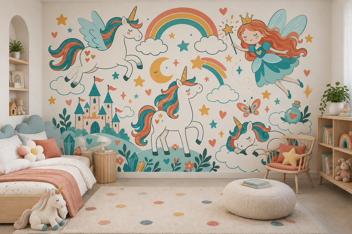 Unicorn ve Perili Poster Duvar Kağıdı Çocuk Odası Renkli