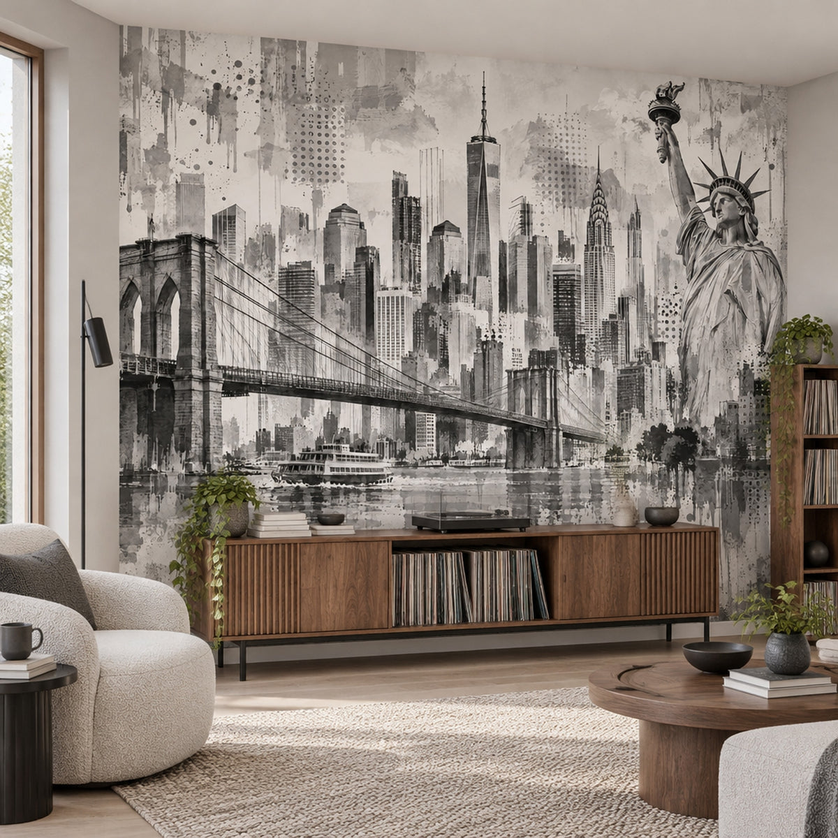 New York Şehir Manzaralı Poster Duvar Kağıdı Siyah Beyaz Salon