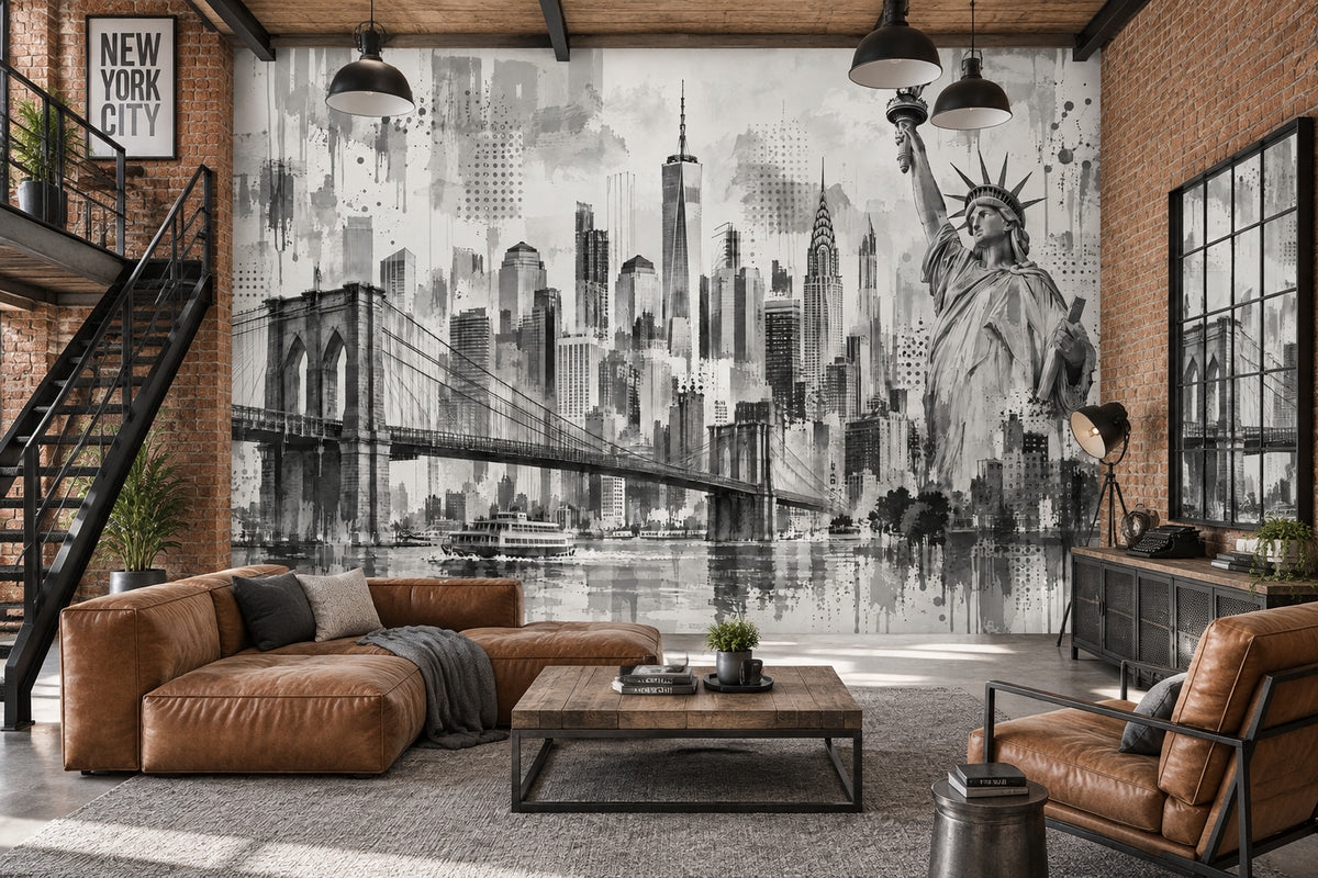 New York Şehir Manzaralı Poster Duvar Kağıdı Siyah Beyaz Salon